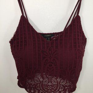 burgundy lace crop top